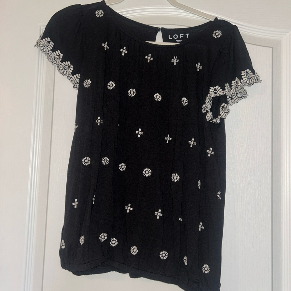 Loft black embroidered blouse XS